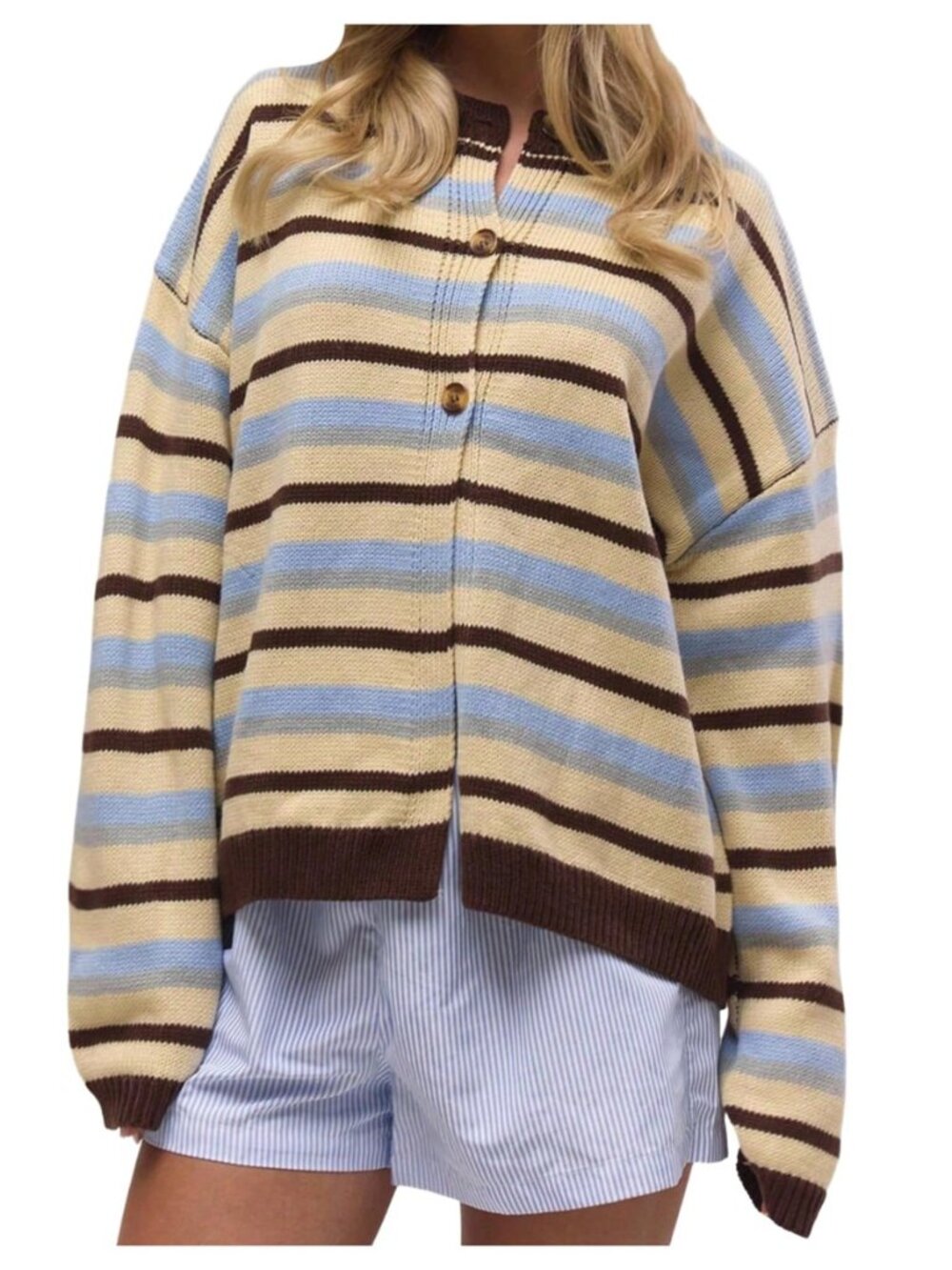 Women's Striped Cardigan Sweaters Oversized Button Up Fall Sweater